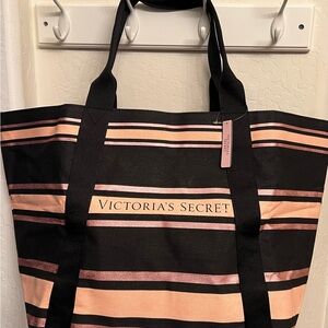 Victoria's Secret Black and Pink Striped Tote